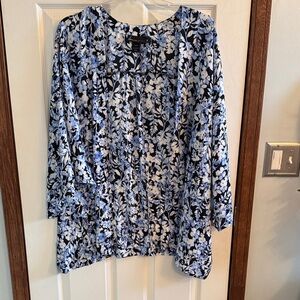 Chic Blue and White Floral Cardigan